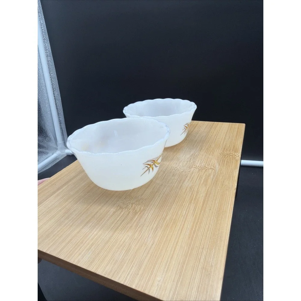 LOT of 2 Vintage Fire King Custard Cups 6 Oz Ramekin Golden Wheat Milk Glass